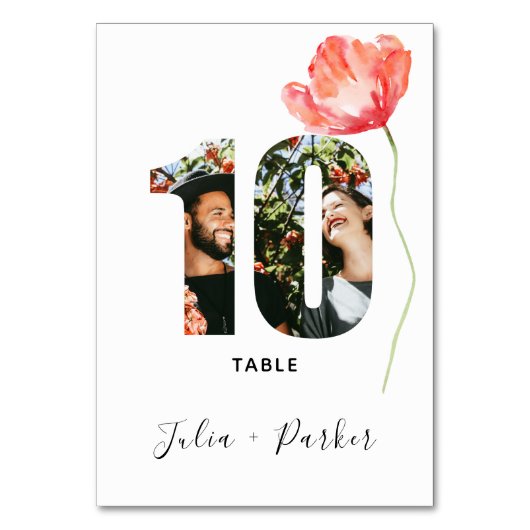 Moderne papaverrode bruiloft nummer 10 kaart (Voorkant)