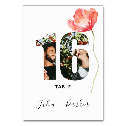 Moderne papaverrode bruiloft nummer 16 kaart (Voorkant)