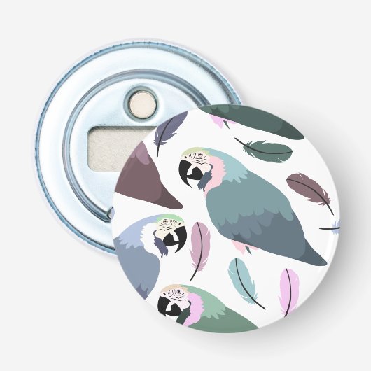 Moderne Papegaaien Tropisch Patroon  Button Flesopener (Voorkant)
