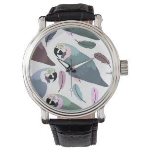 Moderne Papegaaien Tropisch Patroon Horloge