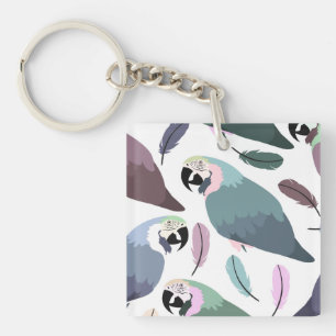 Moderne Papegaaien Tropisch Patroon Sleutelhanger