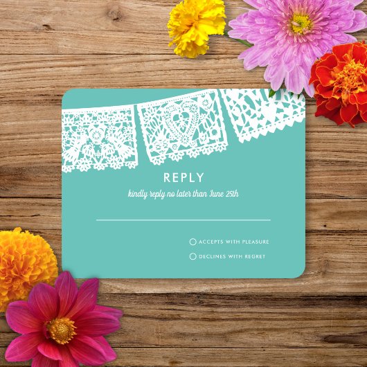Moderne Papel Picado aangepaste kleur | Bruiloft R RSVP Kaartje