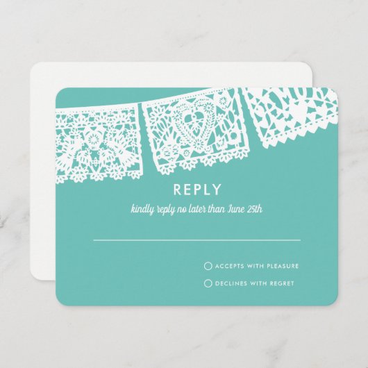 Moderne Papel Picado aangepaste kleur | Bruiloft R RSVP Kaartje (Voorkant / Achterkant)