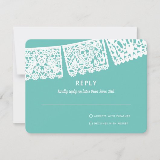 Moderne Papel Picado aangepaste kleur | Bruiloft R RSVP Kaartje (Voorkant)