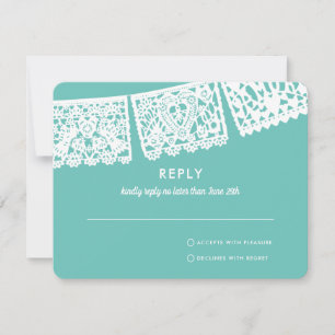 Moderne Papel Picado aangepaste kleur Bruiloft R RSVP Kaartje