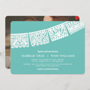 Moderne Papel Picado Aangepaste kleur + Foto Wed Kaart