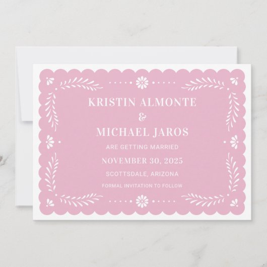 Moderne Papel Picado bewaar de datum Kaart (Voorkant)