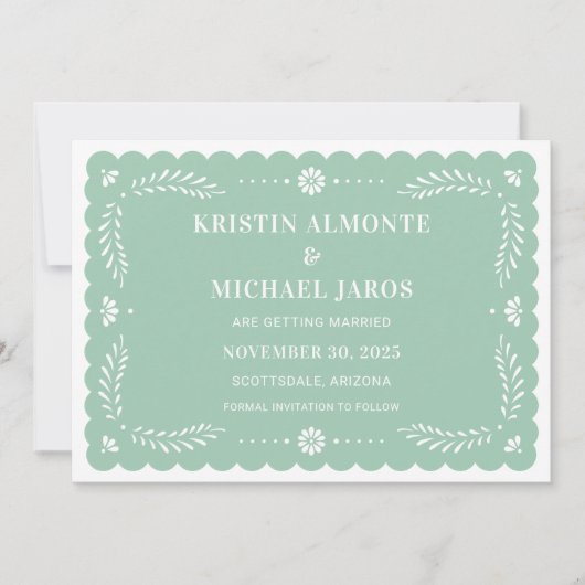 Moderne Papel Picado bewaar de datum Kaart (Voorkant)