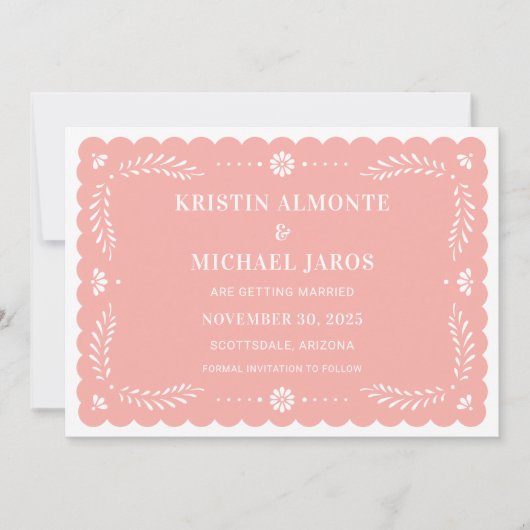 Moderne Papel Picado bewaar de datum Kaart (Voorkant)