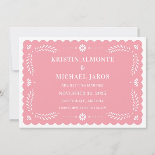 Moderne Papel Picado bewaar de datum Kaart (Voorkant)