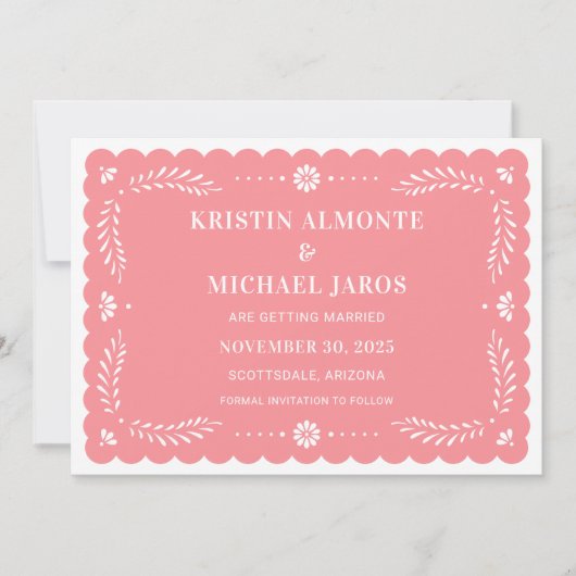 Moderne Papel Picado bewaar de datum Kaart (Voorkant)