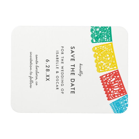 Moderne Papel Picado bruiloft Bewaar de datum Magneet (Horizontaal)