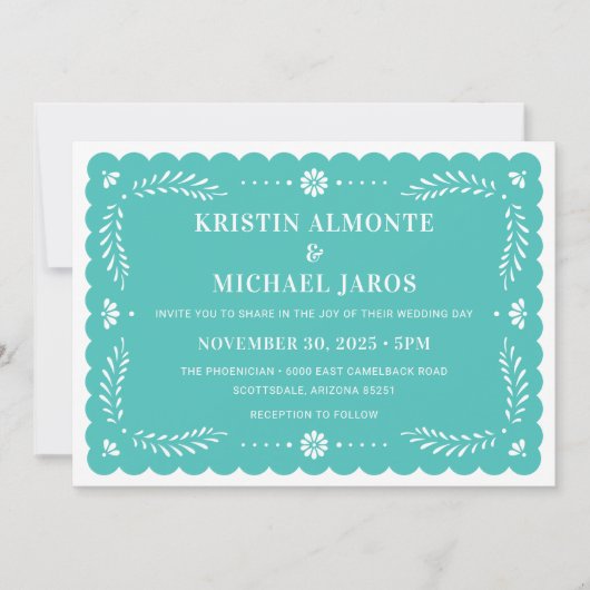 Moderne Papel Picado Mexicaanse bruiloft uitnodigi Kaart (Voorkant)