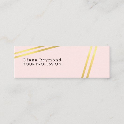 Moderne Parallel Faux Gold Stripes Fair Pink Mini Visitekaartje (Voorkant)