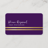 Moderne parallelle gouden strepen Donker Paarse Visitekaartje (Voorkant)