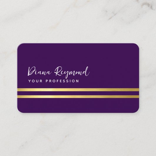 Moderne parallelle gouden strepen Donker Paarse Visitekaartje (Voorkant)