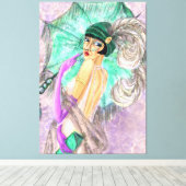 Moderne paraplu vrouw canvas print  schilderij (Insitu (Houten vloer))