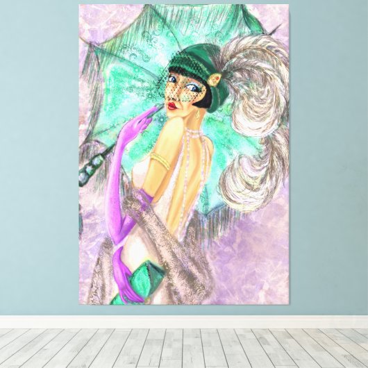 Moderne paraplu vrouw canvas print  schilderij (Insitu (Houten vloer))