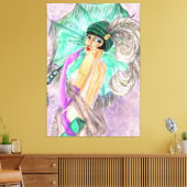 Moderne paraplu vrouw canvas print  schilderij (Insitu (Woonkamer))