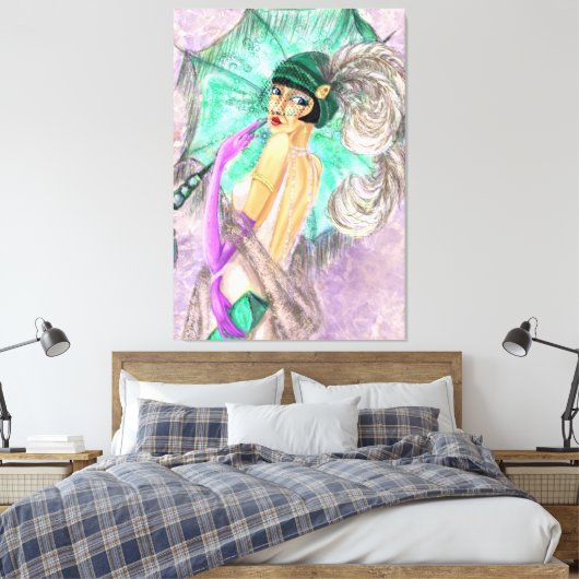 Moderne paraplu vrouw canvas print  schilderij (Insitu (Slaapkamer))