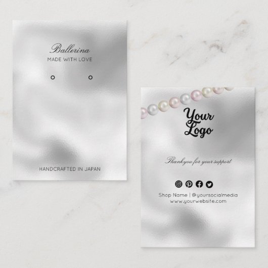 Moderne Parel Achtergrond Oorbellen Visitekaartje (Voorkant / Achterkant)