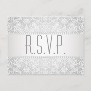 Moderne Parel Witte kant Vintage bruiloft RSVP Uitnodiging Briefkaart