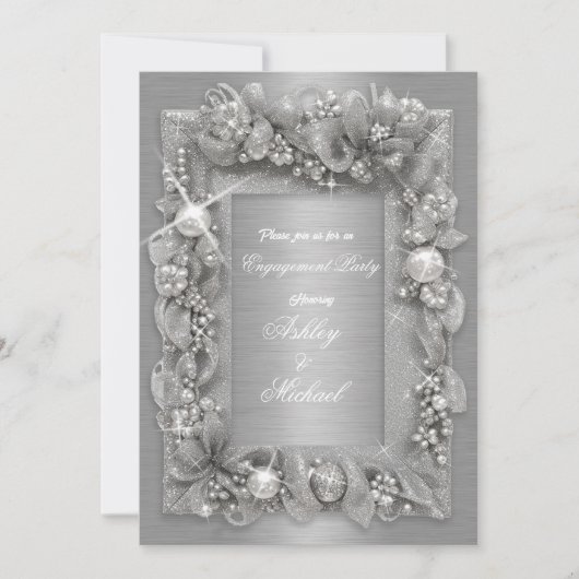 moderne parel zilveren folie glorie chic verloving kaart (Voorkant)