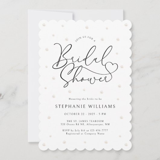 Moderne parels bruids douche uitnodiging (Voorkant)