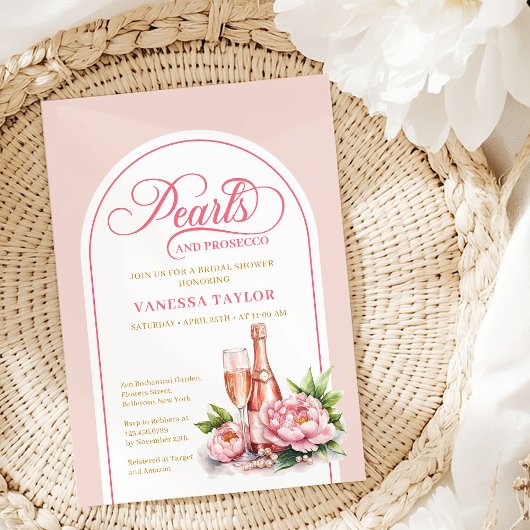 Moderne Parels en Prosecco Bruidsfeest Uitnodiging