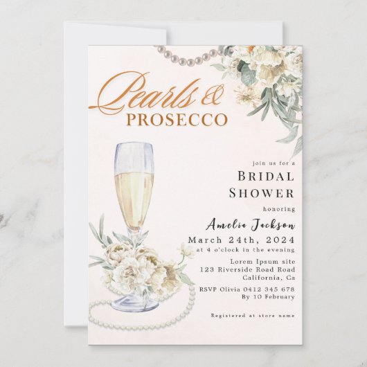 Moderne parels en prosecco floral Vrijgezellenfees Kaart (Voorkant)
