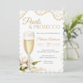 Moderne Parels & Prosecco Bruiloftsfeest Uitnodigi Kaart (Staand voorkant)