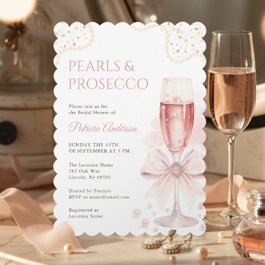 Moderne Parels & Prosecco Bruiloftsuitnodiging Kaart