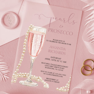 Moderne Parels & Prosecco Vrijgezellenfeest Acryl Uitnodigingen