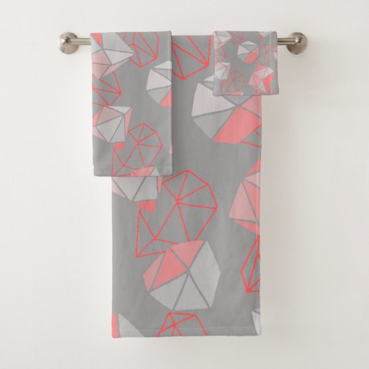 Moderne Pareltjes Patroon grijs en koraal Bad Handdoek (Insitu)