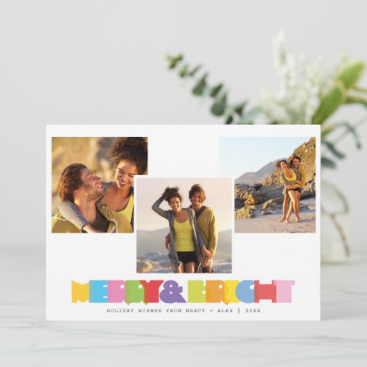 Moderne paren 3 Fotokleuring en helderheid Feestdagenkaart (Staand voorkant)