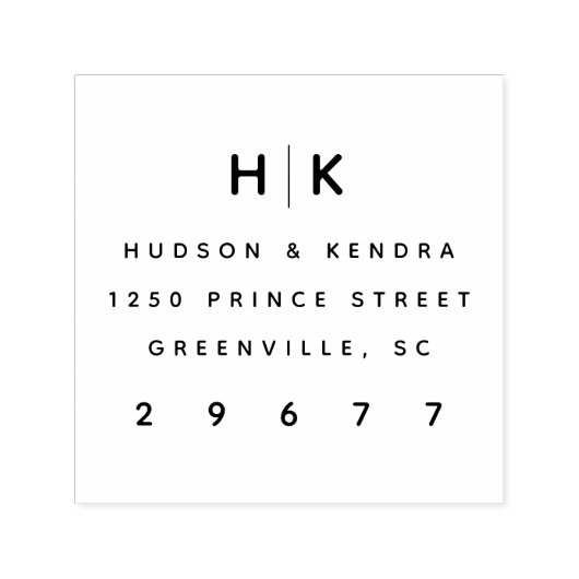 Moderne paren bruiloft Monogram retouradres Zelfinktende Stempel (Design)