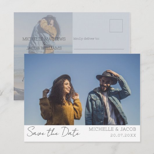 Moderne paren foto sparen het huwelijk van de Datu Aankondigingskaart (Voorkant / Achterkant)