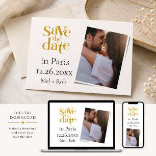 Moderne Paris Goud Unieke Foto Save The Date Kaart