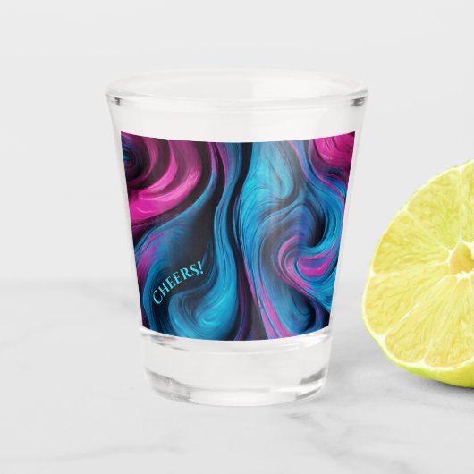 Moderne partijbril-blauw en roze- shot glas (Voorkant)