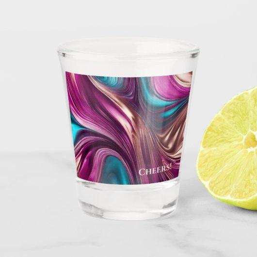 Moderne partijglazen-Magenta Turquoise en Goud- Shot Glas (Voorkant)