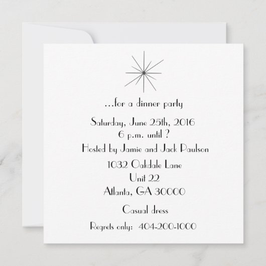 Moderne partijuitnodiging uit de midden eeuw kaart (Achterkant)