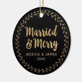 Moderne Pas getrouwd Foto gehuwd en Merry Keramisch Ornament (Links)