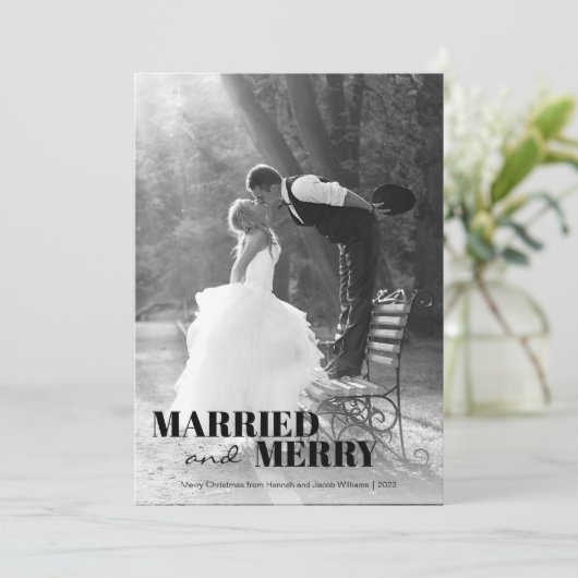 Moderne Pas getrouwd, gehuwd en vrolijk kerstfeest Feestdagenkaart (Staand voorkant)