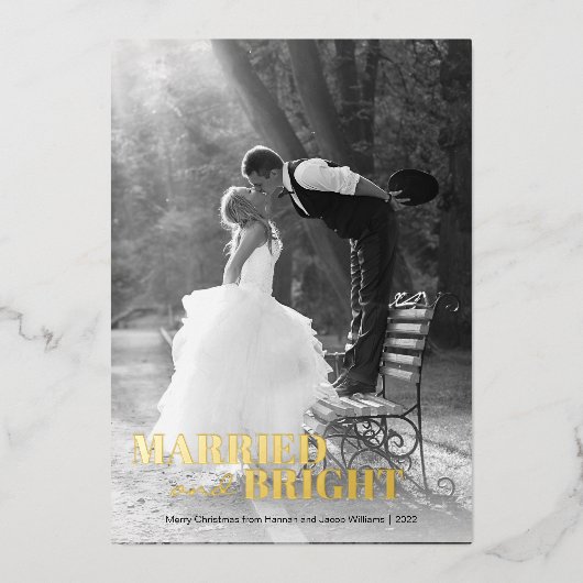 Moderne Pas getrouwd kerst Folie Feestdagenkaart (Voorkant)