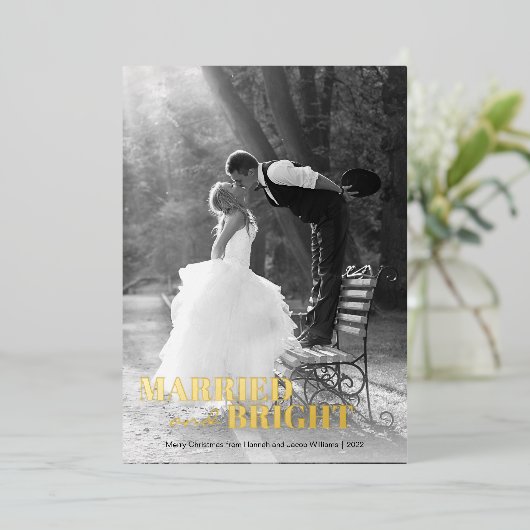 Moderne Pas getrouwd kerst Folie Feestdagenkaart (Staand Voorkant)