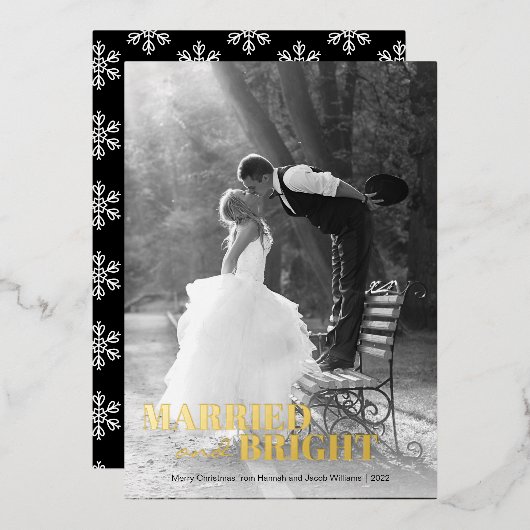 Moderne Pas getrouwd kerst Folie Feestdagenkaart (Voorkant / Achterkant)