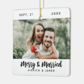 Moderne Pas getrouwd Merry en huwelijksfoto met ke Keramisch Ornament (Links)