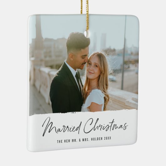 Moderne Pas getrouwd met kerstfeest 2 foto Keramisch Ornament (Rechts)