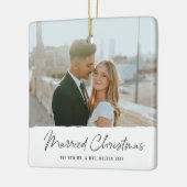 Moderne Pas getrouwd met kerstfeest 2 foto Keramisch Ornament (Links)