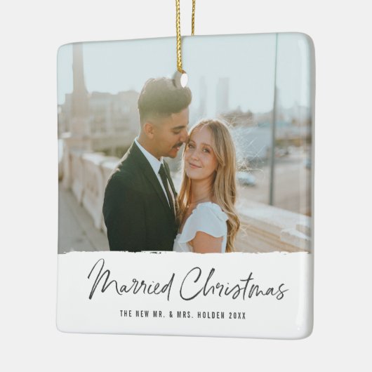 Moderne Pas getrouwd met kerstfeest 2 foto Keramisch Ornament (Links)